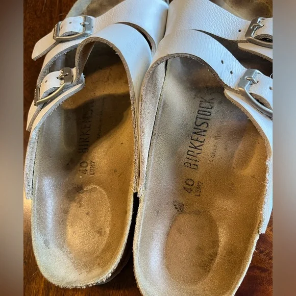 Birkenstock Two Strap Leather Sandals Cork Footbed Sz 40 (W9 M7) White - Picture 6 of 12